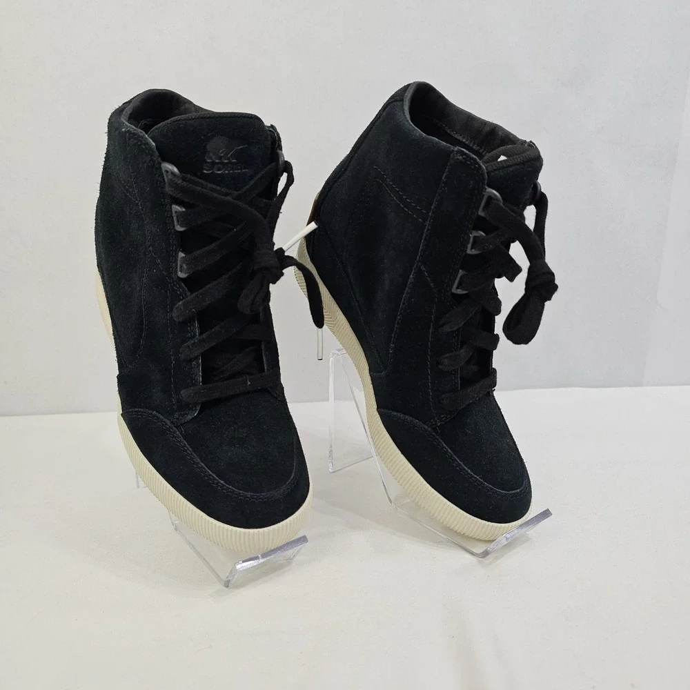 SOREL Out N About Waterproof Wedge Sneaker Boot Black Suede SZ-6 NL4913-010 NOWB